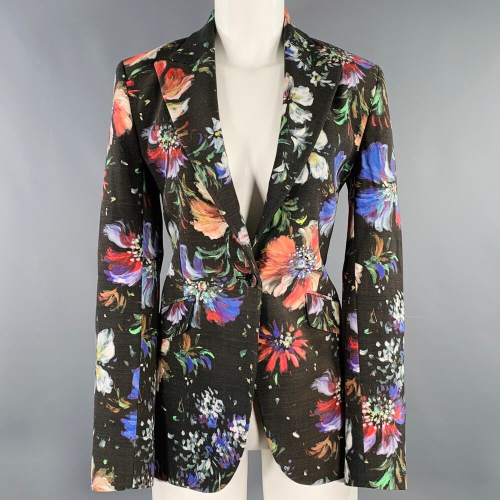 ROBERT GRAHAM Size 4 Black Multi Color Viscose Blend Jacket Blazer